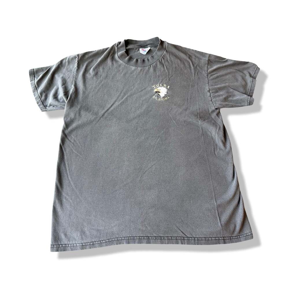 Vintage Hanes Beefy-T Tulsa Oklahoma Eagle Embroidered Charcoal T-Shirt